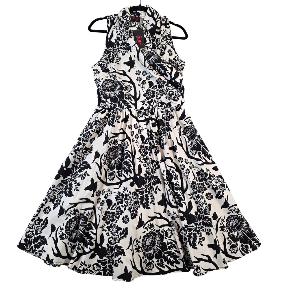 Folter Women Woodland Floral Bird Antler Fit Flare Rockabilly Dress Large NWT